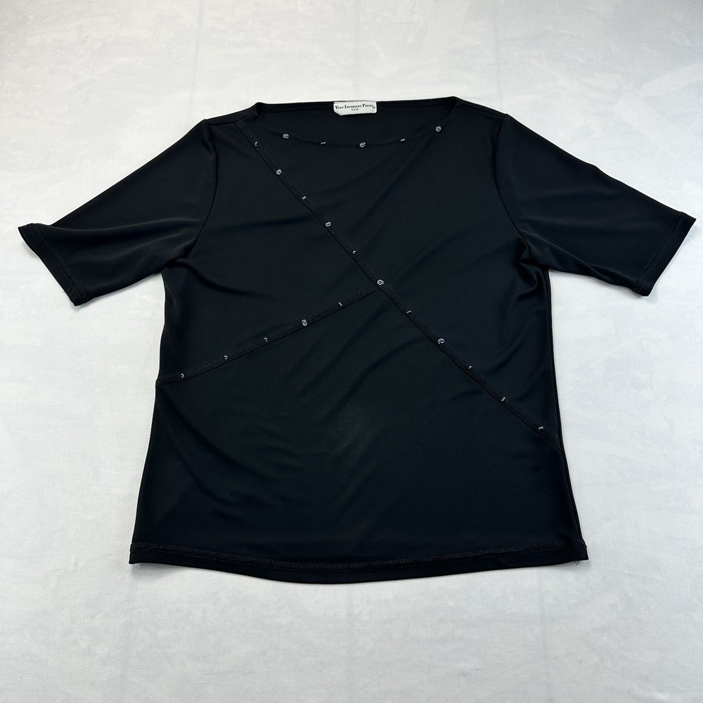 Very Important Pieces VIP Womens M Black Embellished Stretch Short Sleeve Top